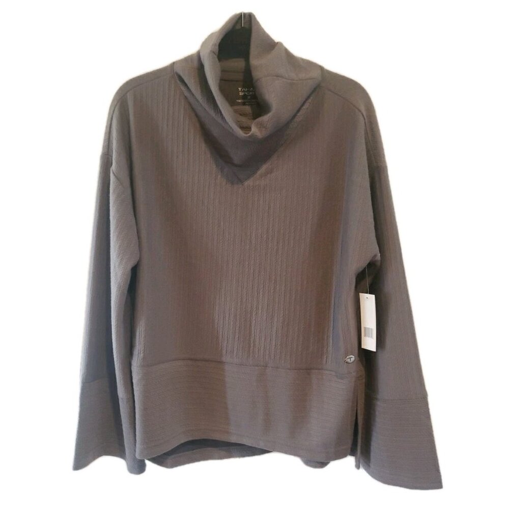 Tahari Sport Top Womens Pullover Ribbed Turtleneck Gray Sz M NWT Minimalist